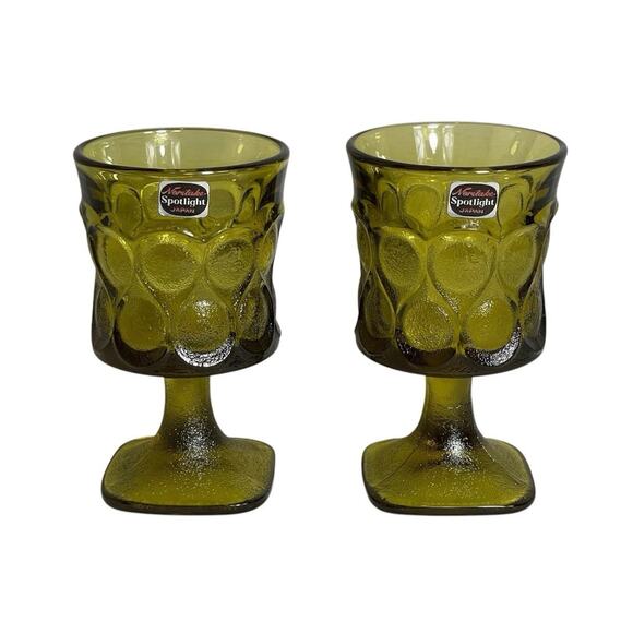 2pc Vintage Noritake Spotlight Japan Olive Green Wine Glass Goblets MCM, 4.5 in - Picture 1 of 7